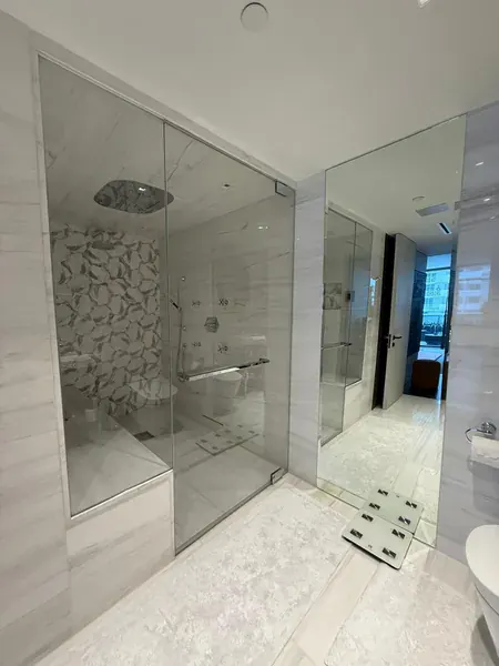 A descaled shower enclosure